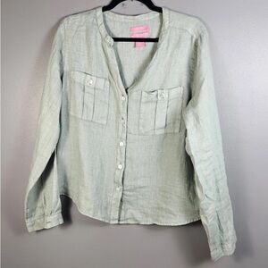 Isaac Mizrahi Light Sage Linen Shirt